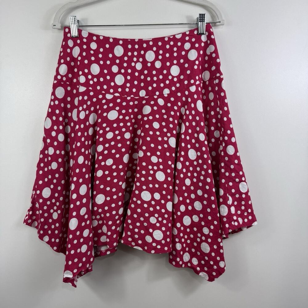 Larry Levine Pink Polka Dot Skirt Size 6 Linen Blend Asymmetrical Hem Fairycore - Picture 7 of 9